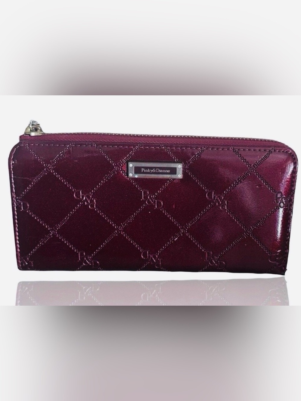 Pinky & Dianne Patent Leather Elegant Burgundy Wine Long Zipper Wallet
